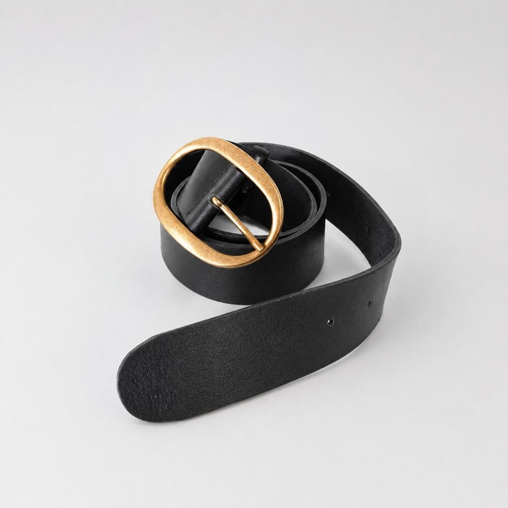 Zara Black Leather Gold Buckle Belt Womens 85